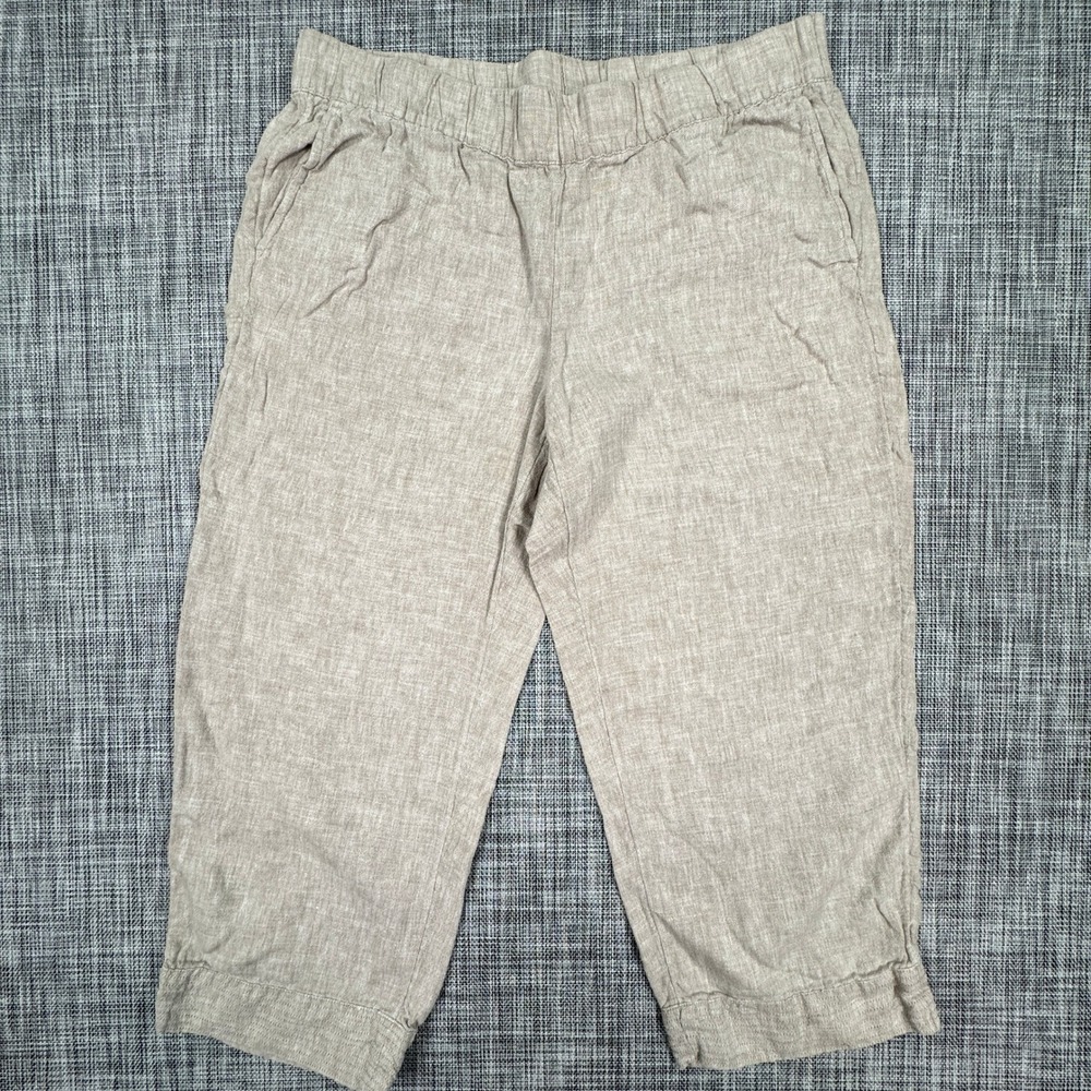 Pure Jill J. Jill Womens Pants Medium Beige Linen Cropped Elastic Waist Pockets